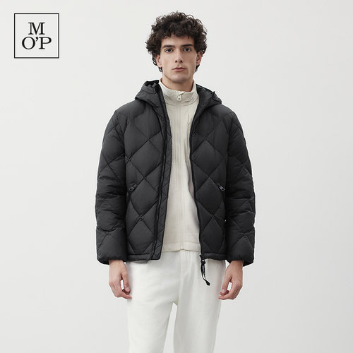 Marc O'Polo/MOP冬季新款气质高级感菱形格保暖连帽羽绒服外套男