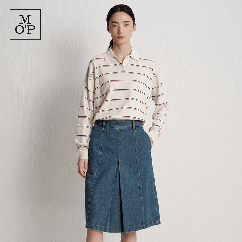 【汤圆TOYO】MOP25秋新款羊毛混纺条纹翻领毛衫毛织套头衫女