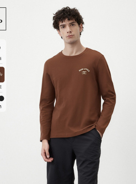Marc O'Polo/MOP25冬季新款经典版型小logo花体印花纯棉长袖T恤男
