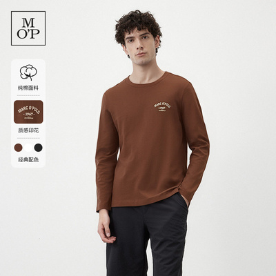 Marc O'Polo/MOP25冬季新款经典版型小logo花体印花纯棉长袖T恤男
