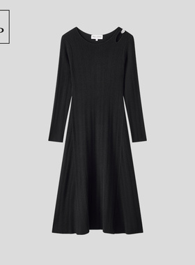 Marc O'Polo/MOP2026春季新款黑色时尚设计收腰显瘦毛织连衣裙女