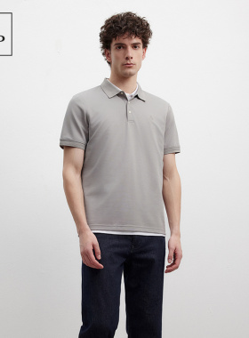 Marc O'Polo/MOP夏季新款翻领含桑蚕丝宽松透气螺纹短袖Polo衫男