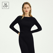 一字领波浪纹时尚 Polo Marc MOP秋季 时尚 内搭黑色打底针织衫 女