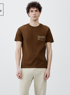 Marc O'Polo/MOP 夏季新款休闲圆领环保棉简约刺绣字母短袖T恤男