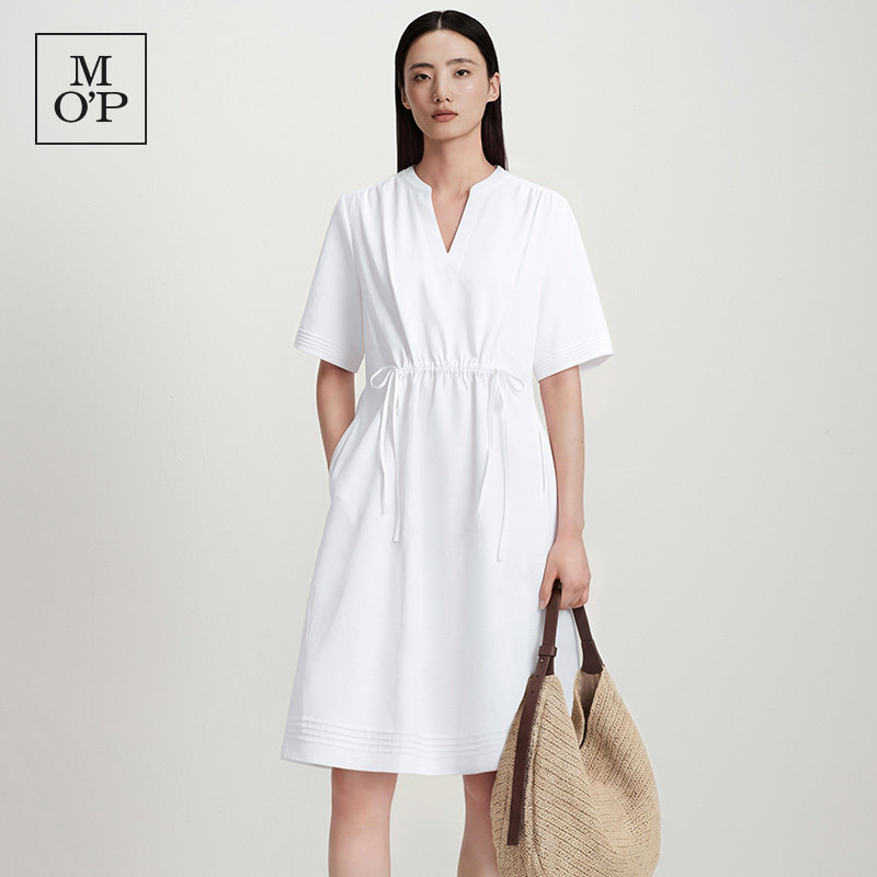 Marc O'Polo/MOP26夏新款高端亚麻轻奢极简白色连衣裙女显瘦裙子