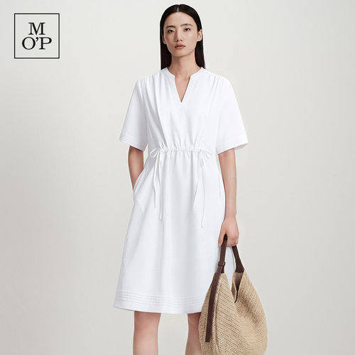 Marc O'Polo/MOP26夏新款高端亚麻轻奢极简白色连衣裙女显瘦裙子