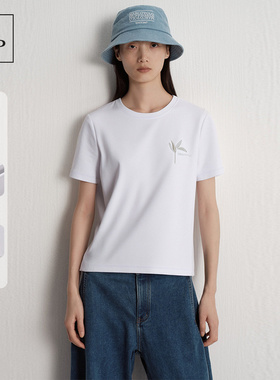 Marc O'Polo/MOP26春季新款立体植物绣花桑蚕丝混纺短袖T恤女上衣