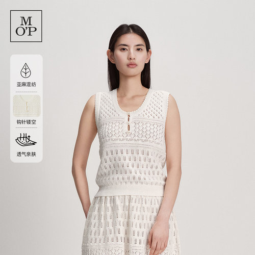 MOP毛织镂空重工蕾丝背心女上衣