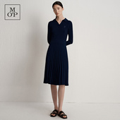 Polo MOP25冬季 Marc 新款 POLO领X型logo刺绣纽扣毛织百褶连衣裙