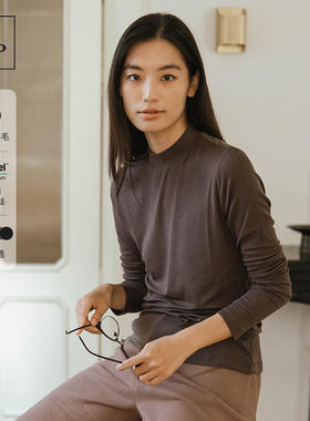 [可机洗绵羊毛易打理]MOP女士半高领长袖保暖莱赛尔针织衫打底衫