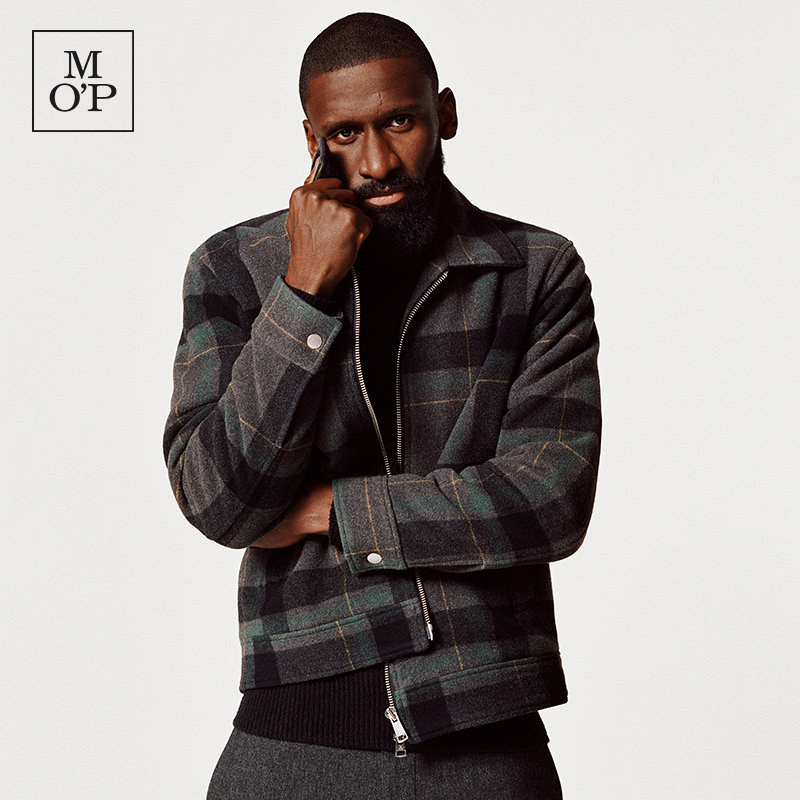 [德国队同款]MOP冬季新款休闲简约小方领羊毛翻领格纹毛呢夹克男
