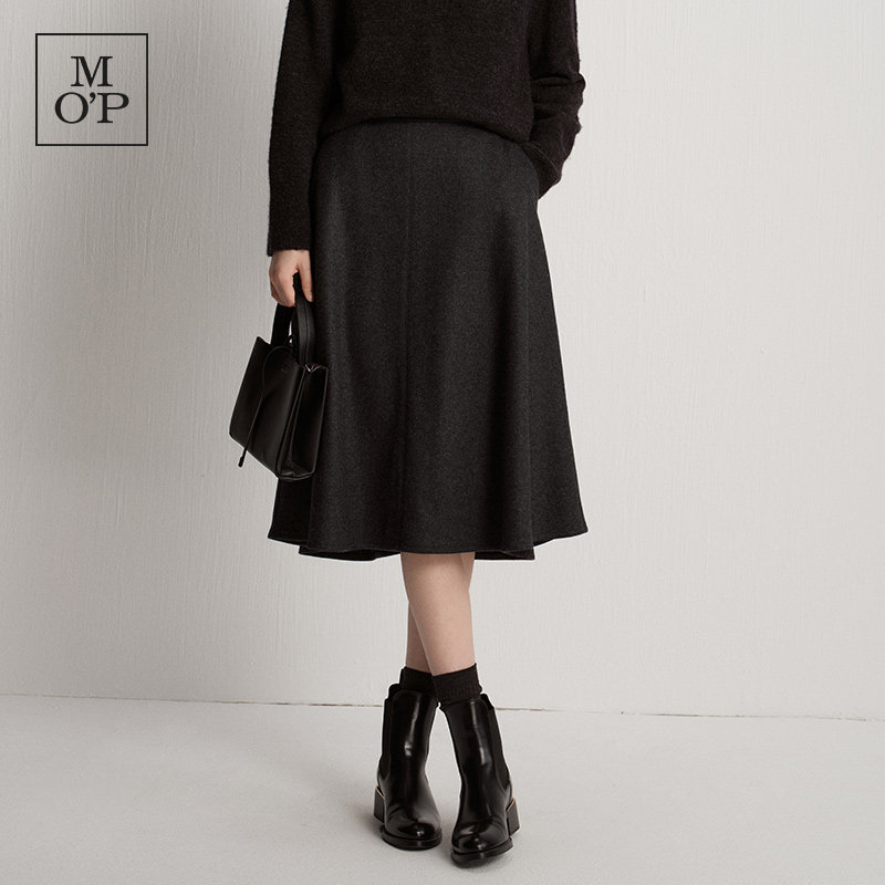 Marc O'Polo/MOP2025冬季新款简约百搭绵羊毛厚毛呢A摆裙中长款女