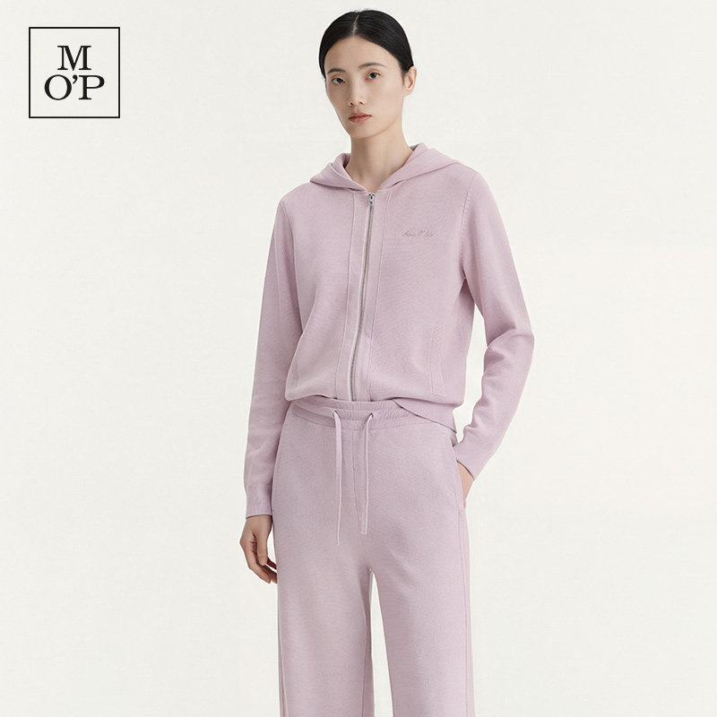 Marc O'Polo/MOP2026冬新款连帽针织开衫女纯棉粉色休闲毛衣外套