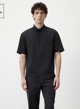 Marc O'Polo/MOP2025夏季新款黑色梭织舒适商务休闲短袖POLO衫男