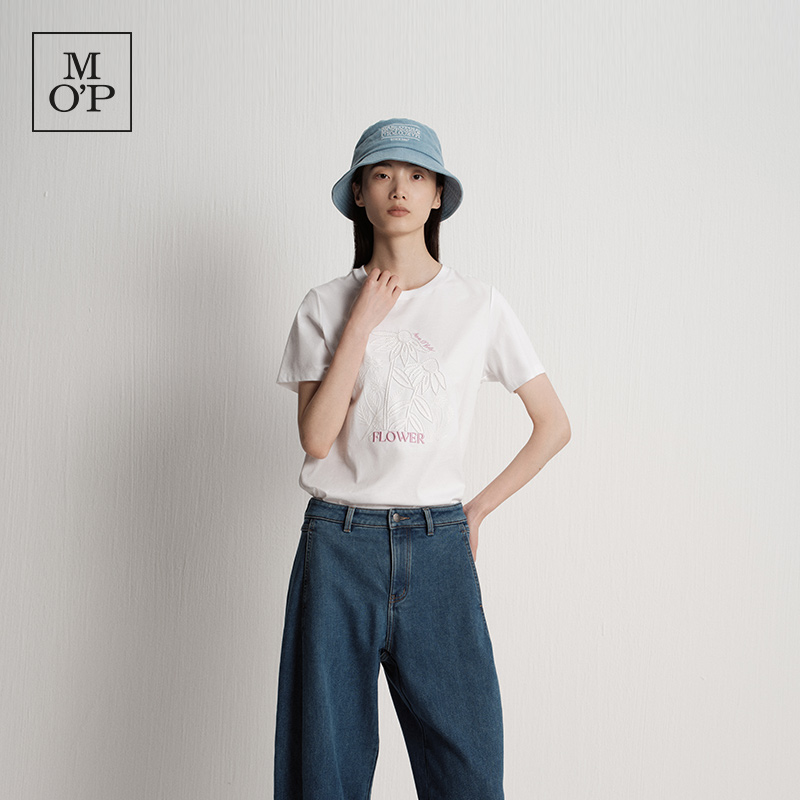 MarcO'Polo花朵刺绣短袖T恤女