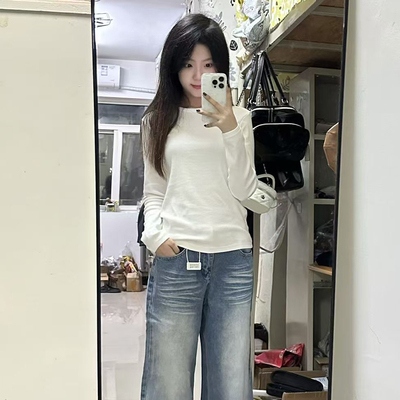 短款修身百搭圆领纯棉长袖T恤女