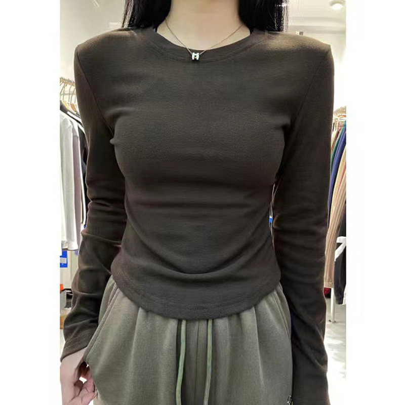 设计感短款紧身长袖德绒打底衫女