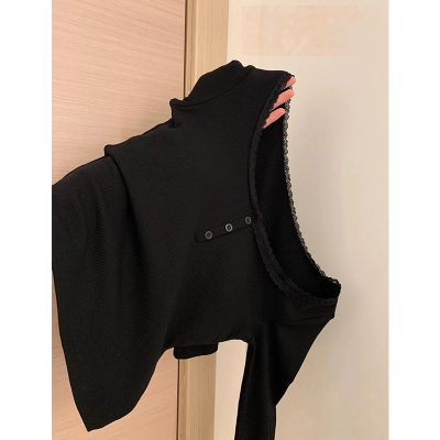 短款修身蕾丝纯棉打底衫女