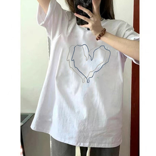 美式 体恤ins潮牌宽松显瘦上衣服 复古正肩短袖 T恤女夏港味chic半袖