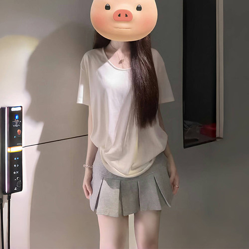 韩版宽松百搭U领纯棉短袖T恤女