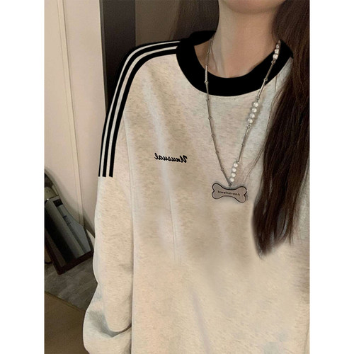 美式oversize无帽加绒卫衣女