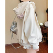 加绒加厚猫耳朵连帽卫衣女秋冬oversize外套韩系慵懒可爱开衫 上衣