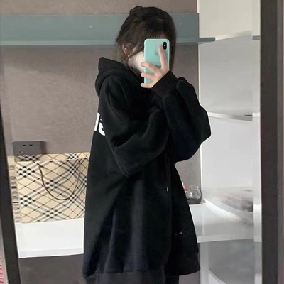 美式潮牌薄款宽松连帽卫衣女