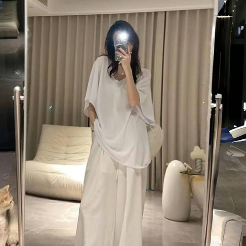 韩版正肩V领宽松短袖T恤女