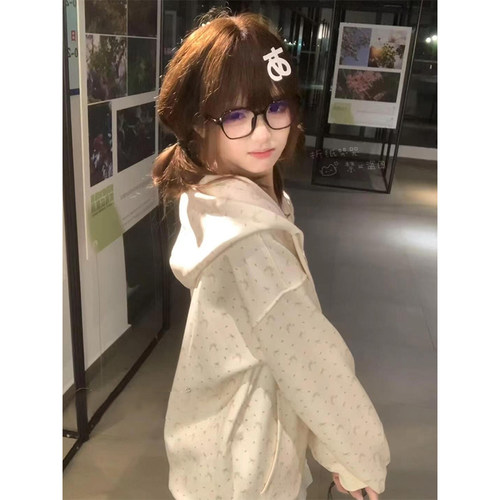 oversize宽松碎花连帽卫衣女