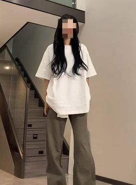 正肩纯棉白色短袖T恤女夏宽松显瘦慵懒半袖上衣休闲简约百搭体恤