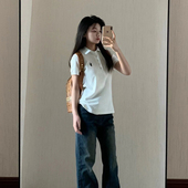 美式 体恤上衣服 显瘦半袖 潮牌正肩POLO领短袖 T恤女夏港味chic修身