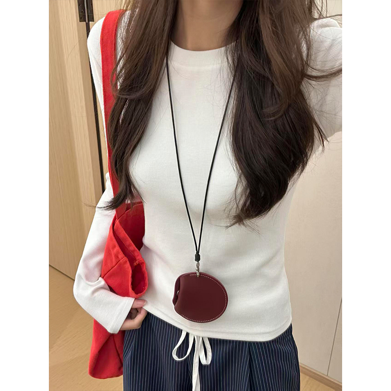 短款修身百搭圆领纯棉长袖T恤女