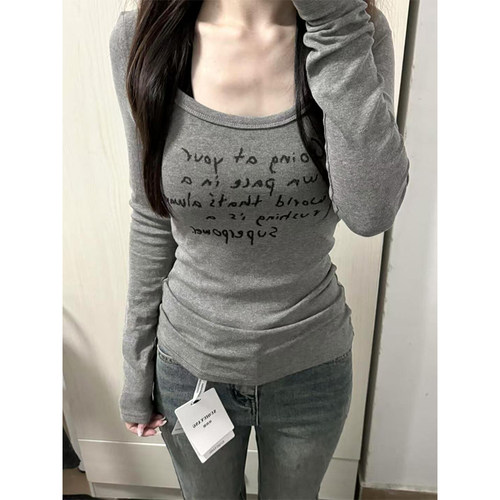 美式辣妹修身显瘦U领德绒打底衫