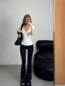 修身 辣妹短款 低领纯欲上衣 T恤女夏美式 设计感小众正肩V领纯棉短袖