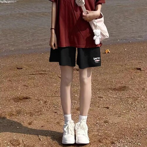 美式直筒阔脚宽松直筒运动短裤女