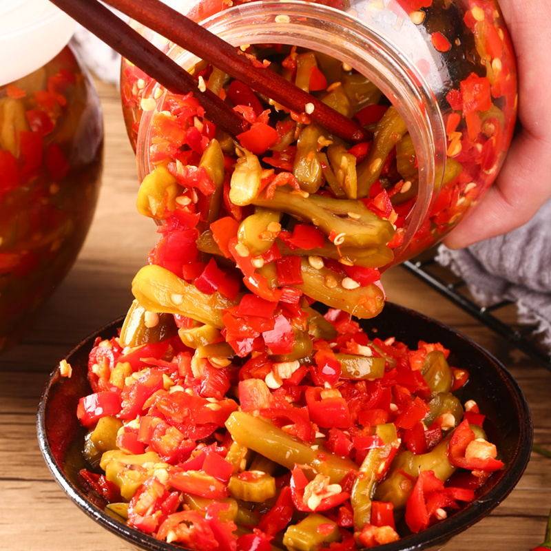 湖南特产剁辣椒刀豆腌制酸辣手工新鲜泡菜农家自制下饭菜咸菜400g