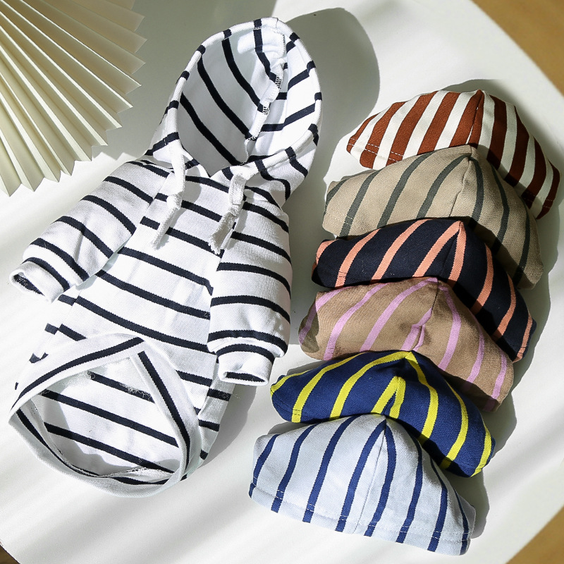 宠物狗狗猫咪连帽衫条纹衣服用品春夏秋泰迪比熊法斗狗衣服猫服饰