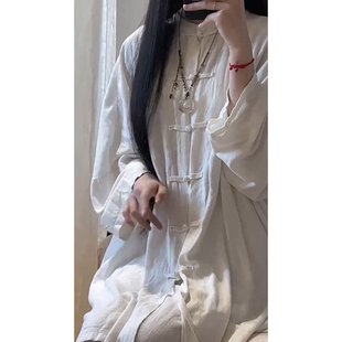 冷清感新中式汉服改良版上衣女盘扣棉麻衬衫长袖禅意佛系女装素衣