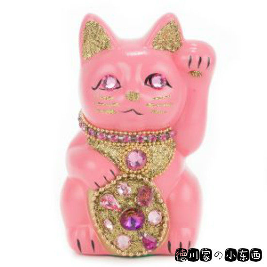 日本代购 手工 彩钻福牌 招财猫 粉色 s号 开运招福 陶瓷 摆件