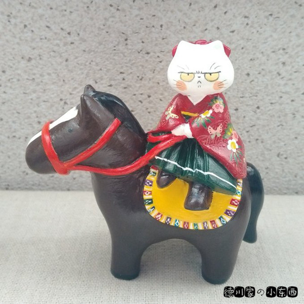 日本代购 匠人手工 骑马的和服生气猫咪 可爱 趣味 工艺 小摆件