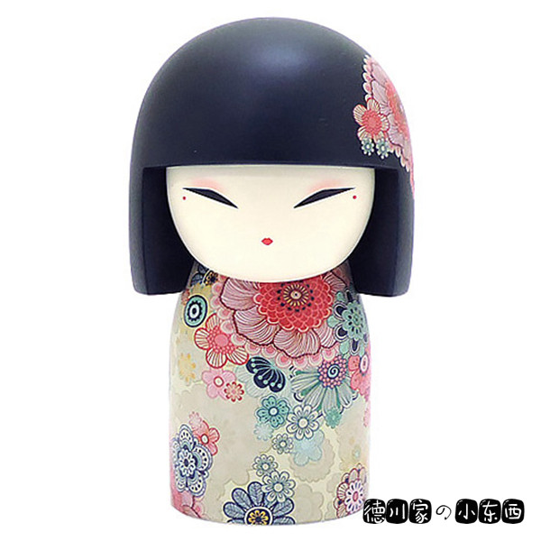 日本代购 匠人手工 小芥子人偶 白底百花黑发 可爱日式和风小摆件