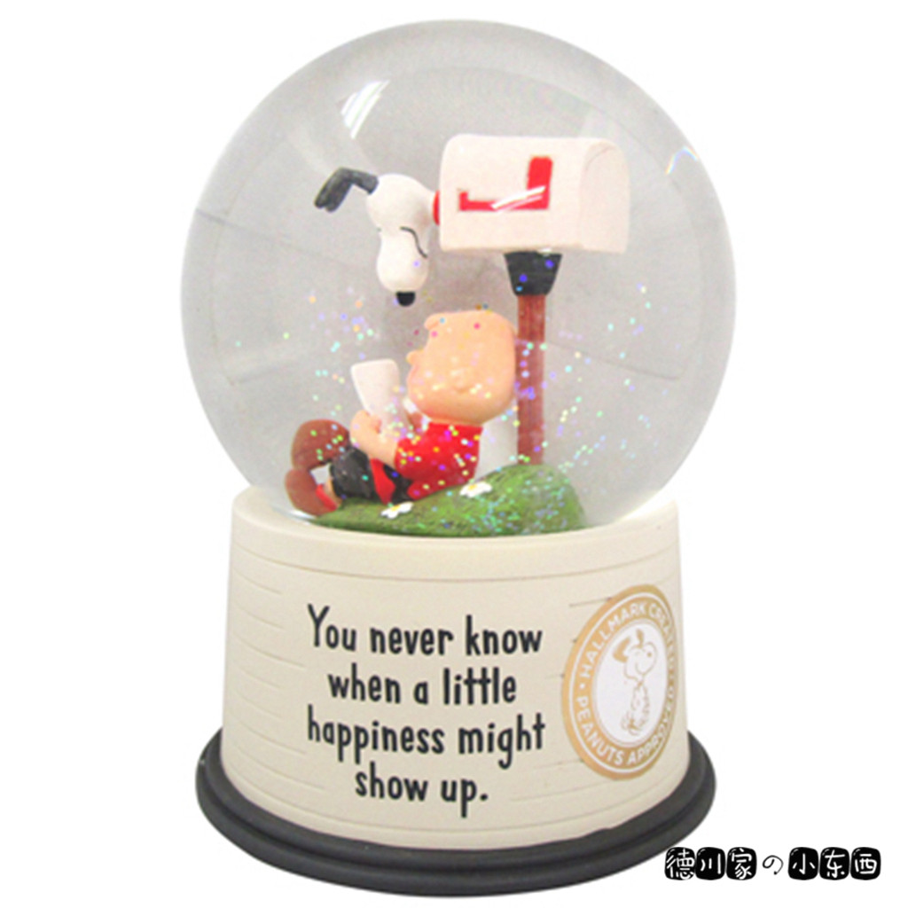 日本代购 snoopy 史努比 查理 邮箱 可爱 卡通 水晶球 树脂摆件