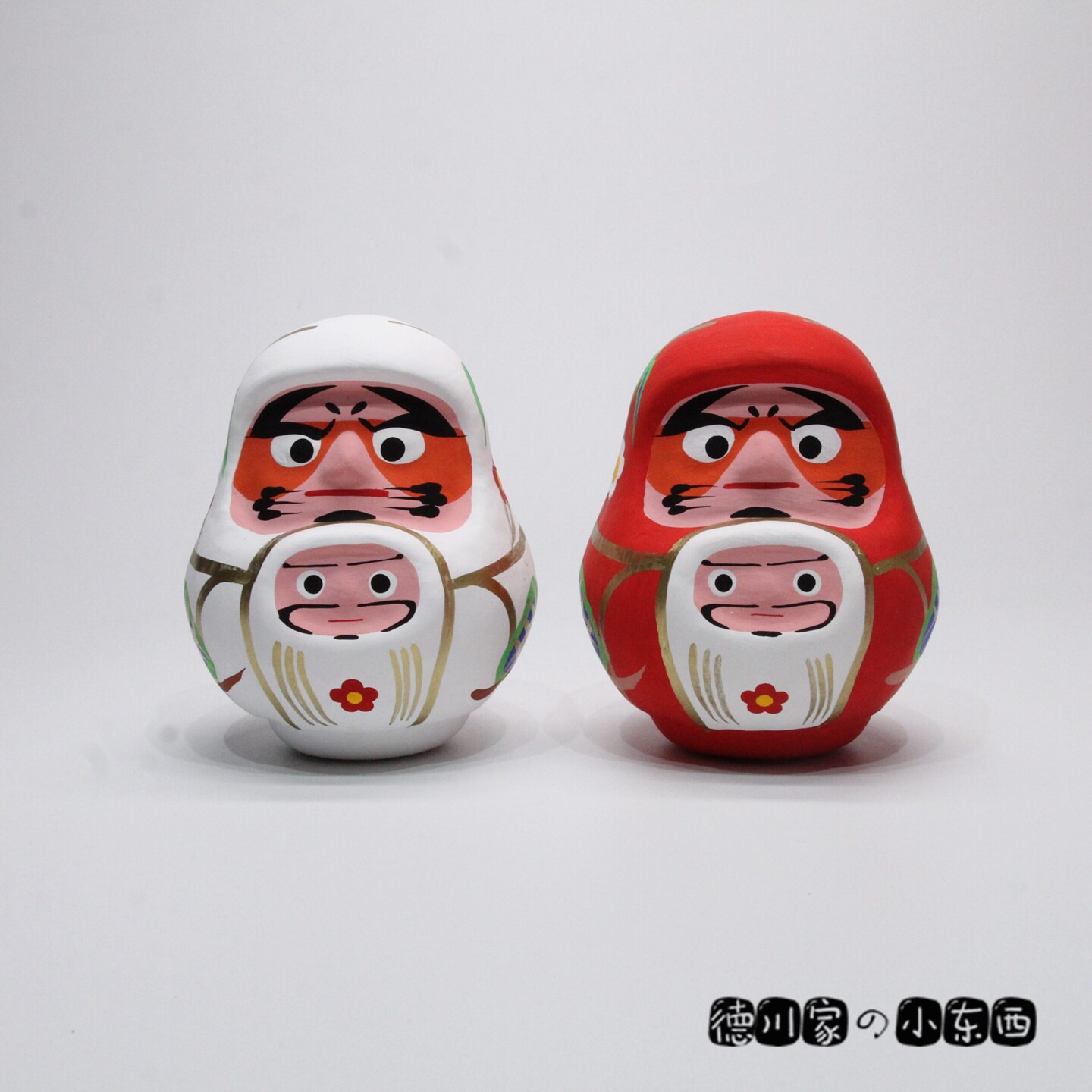日本代购 动漫风丸达摩摆件 张子风 工艺品 白色 红色 双重达摩