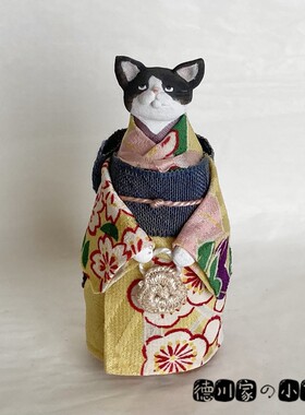 日本代购 穿和服的猫咪 黄色 奶牛猫 可爱 创意 民俗 工艺 小摆件