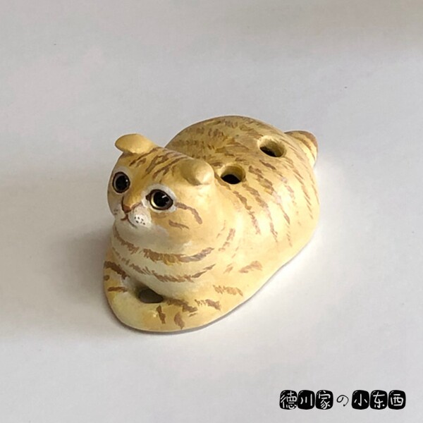 日本代购 匠人手工 动物陶笛 趴着的猫咪 可爱民俗工艺 乐器 摆件