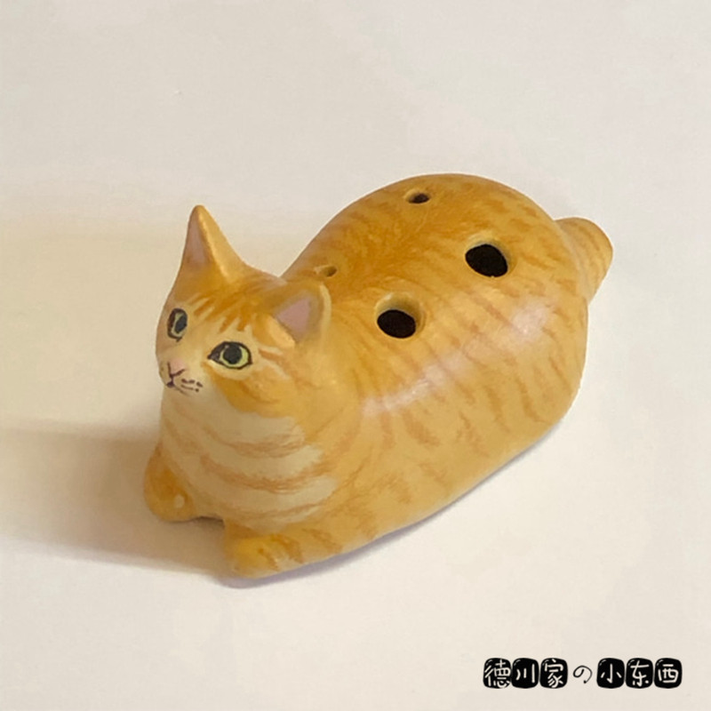 日本代购 匠人手工 猫咪玩具陶笛 大橘猫 可爱 陶瓷 发声 小摆件