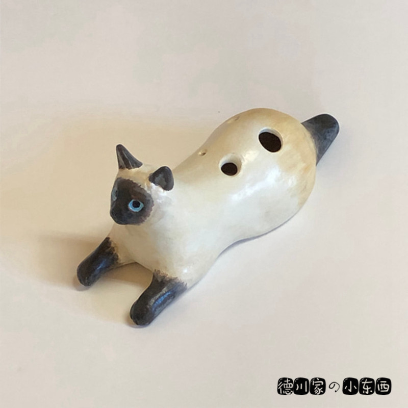 日本代购 匠人手工 猫咪玩具陶笛 黑脸白猫 可爱 陶瓷 发声小摆件