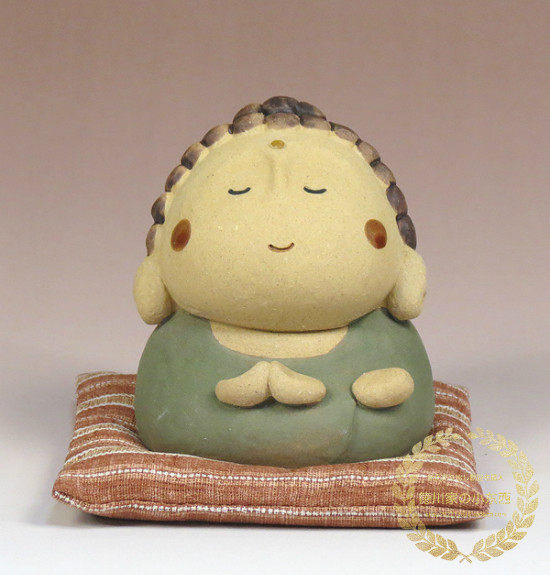 日本代购传统和风陶人形q版阿弥陀如来素烧陶土人偶娃娃摆件小号