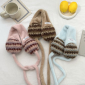 韩系撞色条纹毛绒针织耳罩女冬季 户外加厚保暖骑车防冻耳暖耳捂子