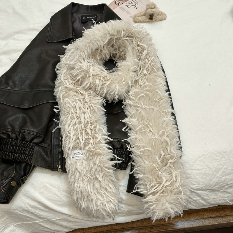 高级感毛绒流苏围巾秋冬女时尚百搭长毛加密围脖仿真鸵鸟毛毛皮草